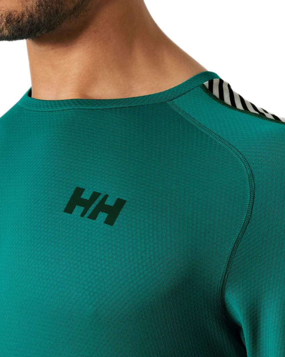 Signal Green Coloured Helly Hansen Mens Lifa Active Stripe Crew Base Layer on white background