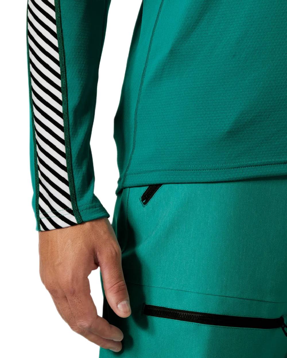 Signal Green Coloured Helly Hansen Mens Lifa Active Stripe Crew Base Layer on white background