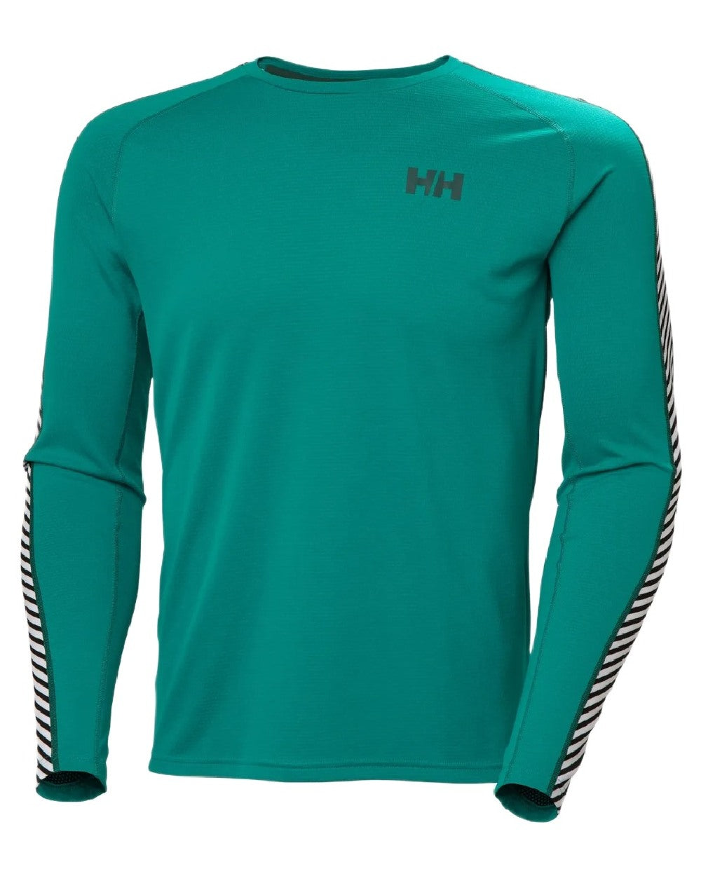 Signal Green Coloured Helly Hansen Mens Lifa Active Stripe Crew Base Layer on white background