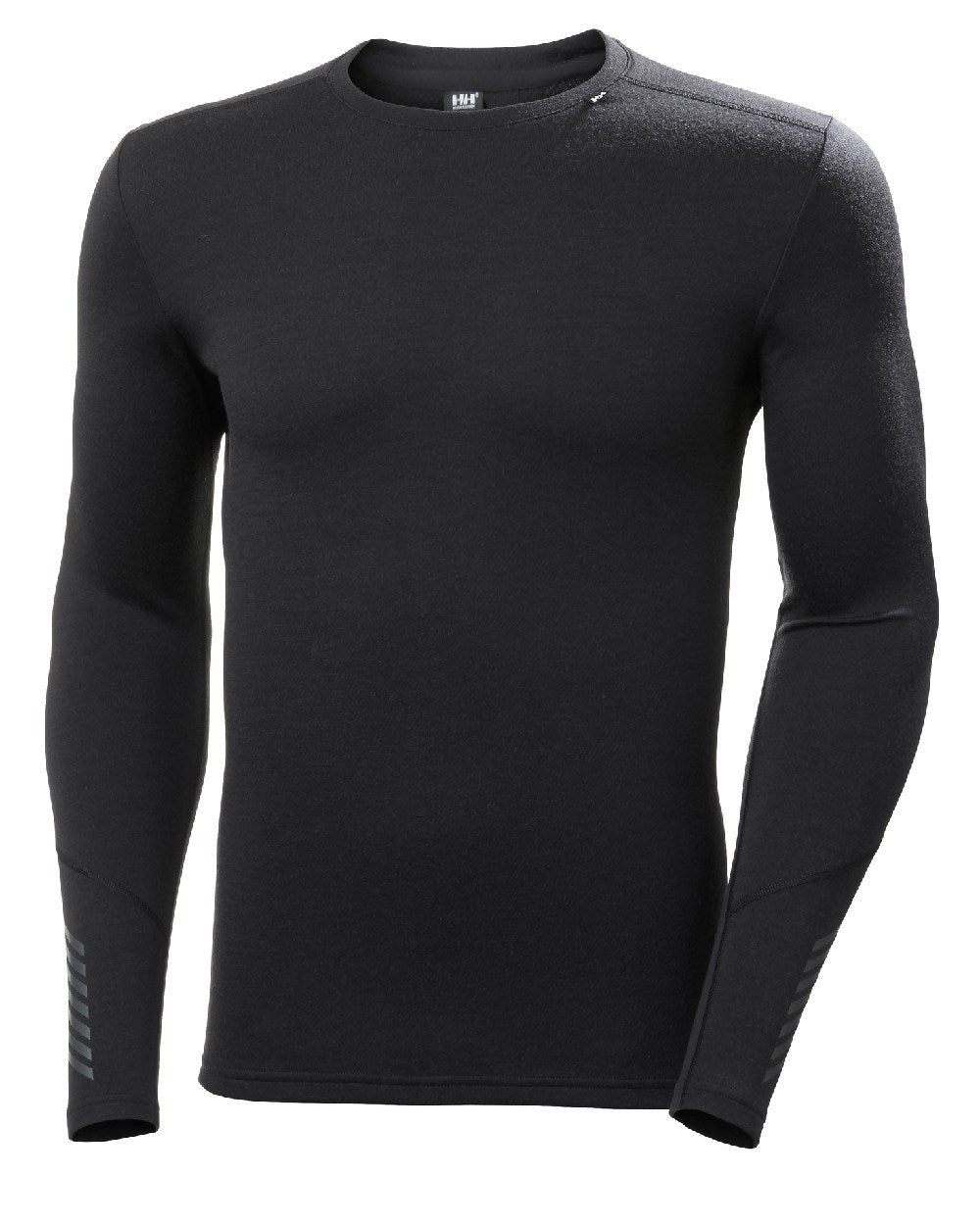 Black Coloured Helly Hansen Mens Lifa Merino Midweight Crew Base Layer on white background