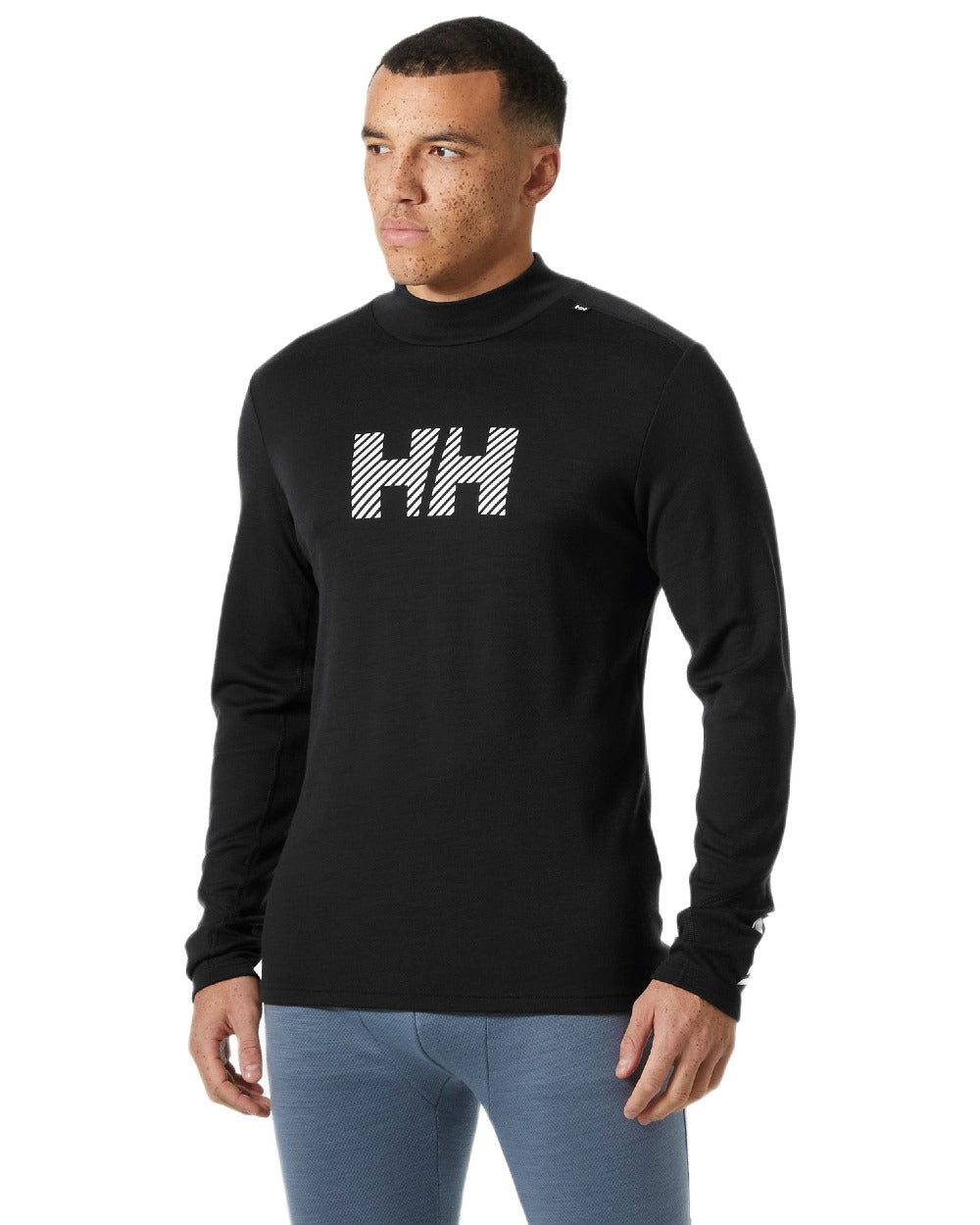 Black Coloured Helly Hansen Mens Lifa Merino Midweight Logo Base Layer on white background