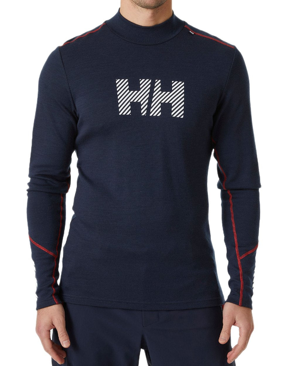Navy Coloured Helly Hansen Mens Lifa Merino Midweight Logo Base Layer on white background