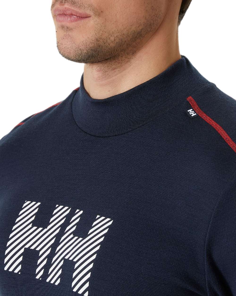 Navy Coloured Helly Hansen Mens Lifa Merino Midweight Logo Base Layer on white background