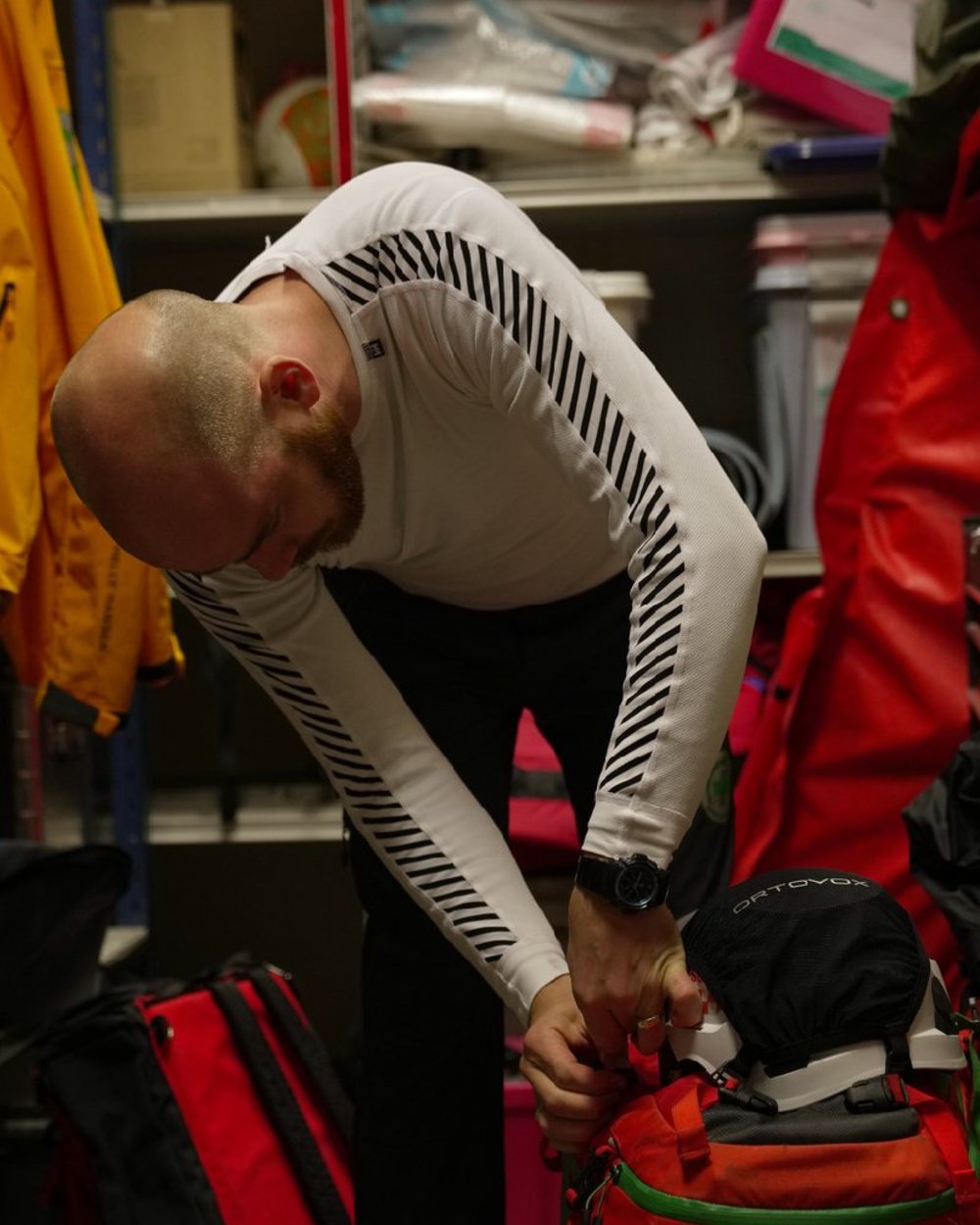 White Coloured Helly Hansen Mens Lifa Stripe Long Sleeve Crew Base Layer on work space background