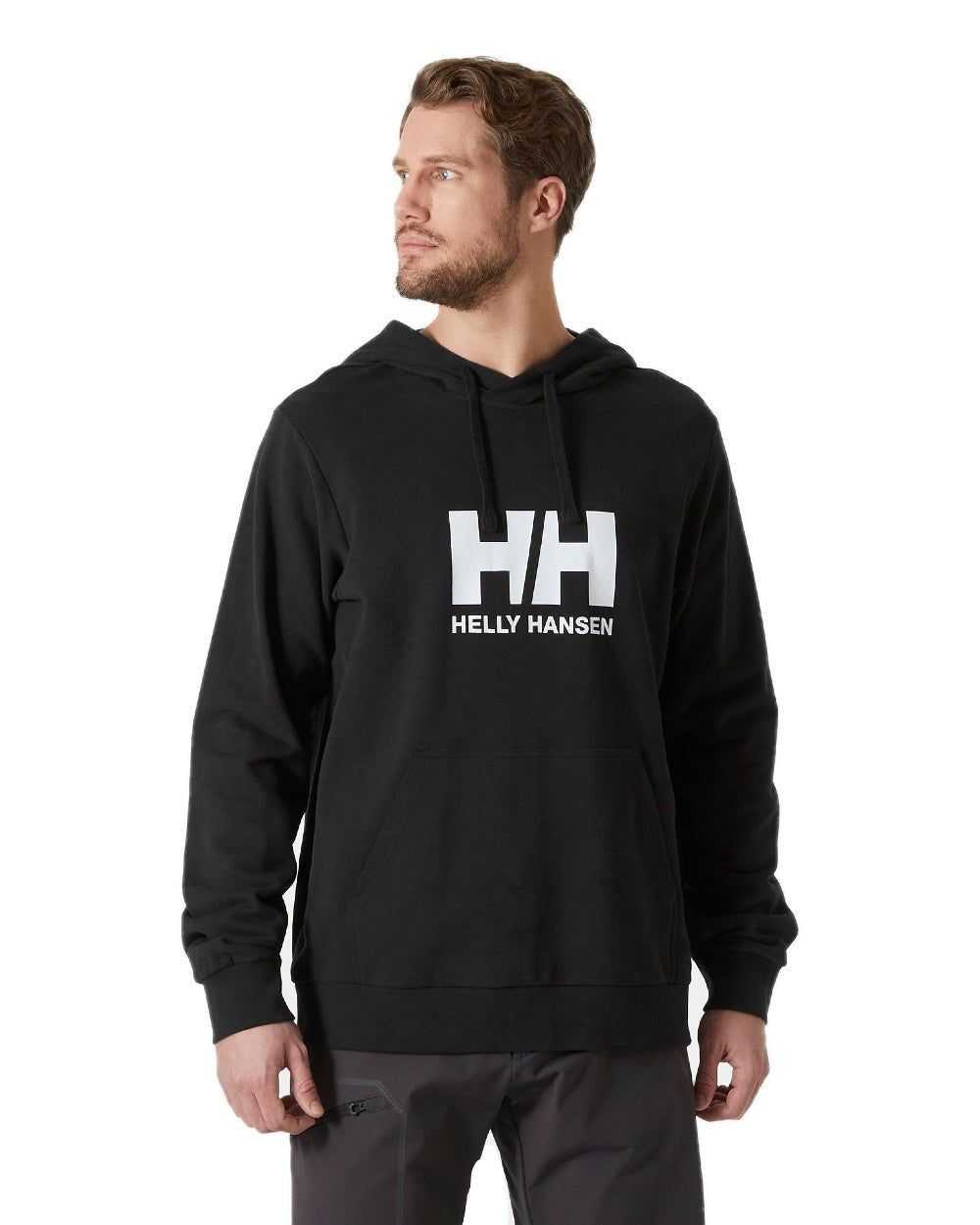 Black coloured Helly Hansen Mens Logo Hoodie on white background