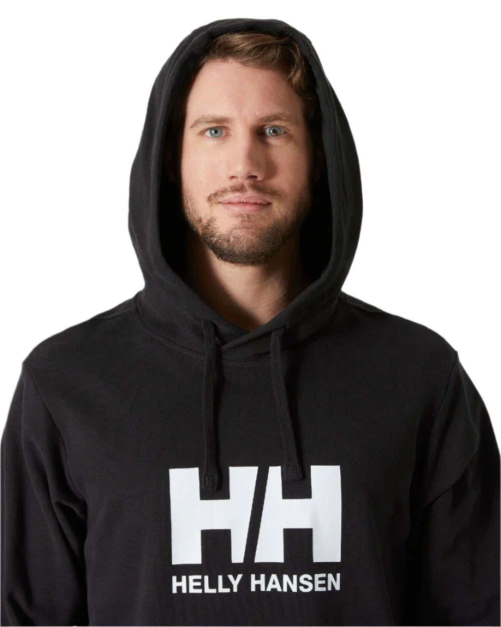 Black coloured Helly Hansen Mens Logo Hoodie on white background