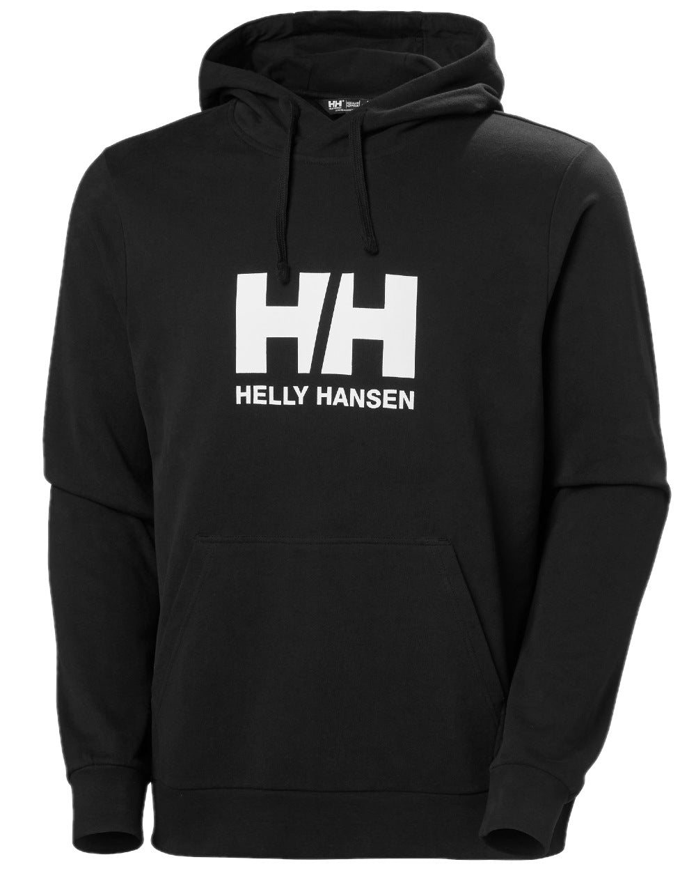 Black coloured Helly Hansen Mens Logo Hoodie on white background