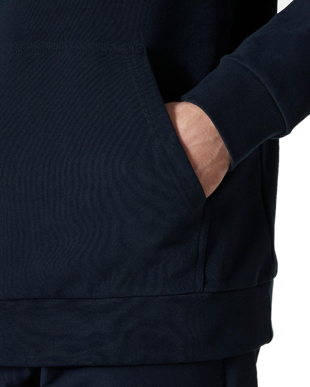 Navy coloured Helly Hansen Mens Logo Hoodie on white background