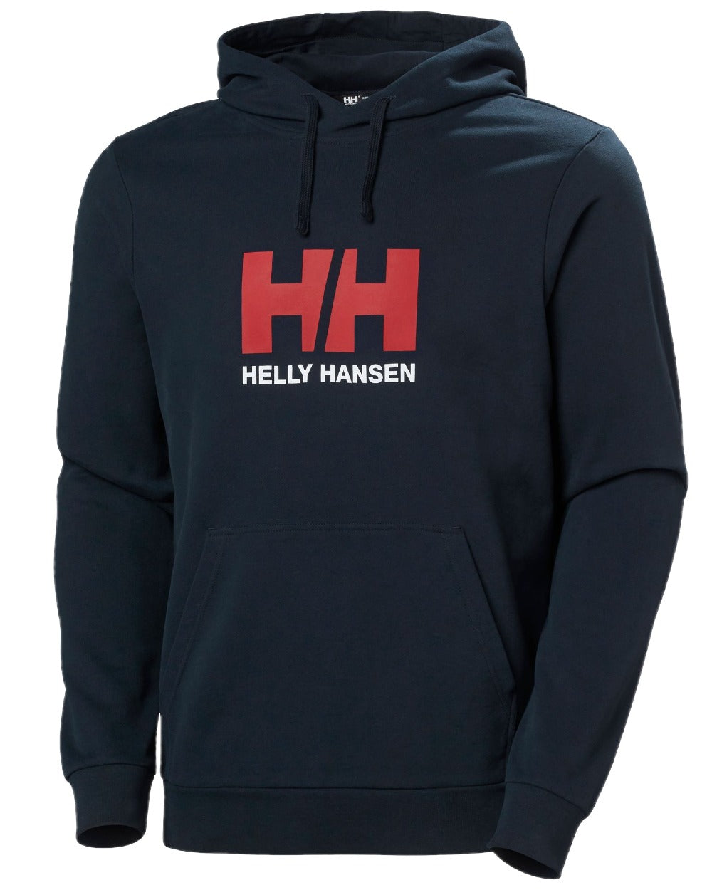 Navy coloured Helly Hansen Mens Logo Hoodie on white background
