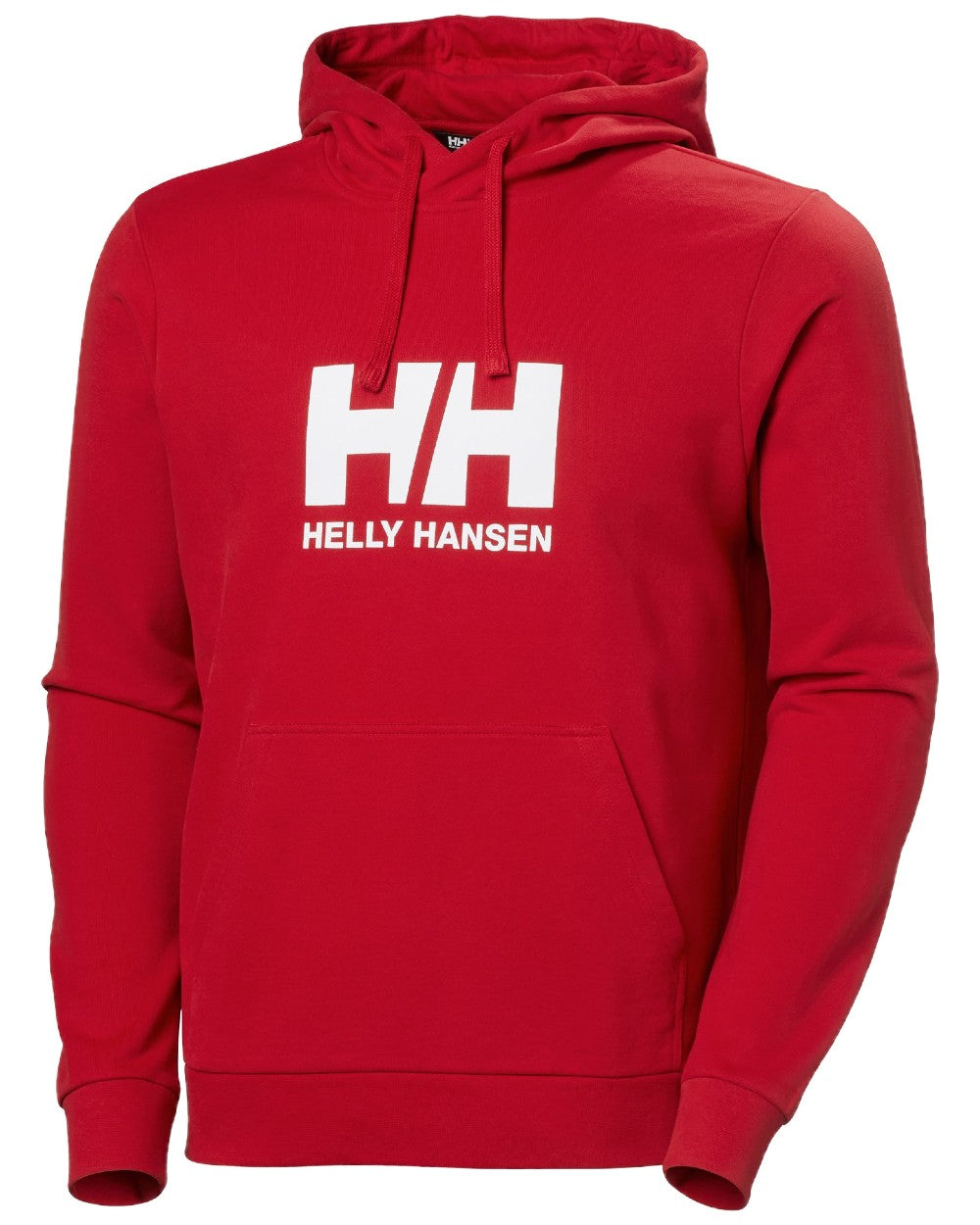 Red coloured Helly Hansen Mens Logo Hoodie on white background
