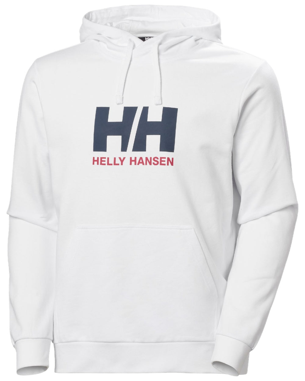 White coloured Helly Hansen Mens Logo Hoodie on white background
