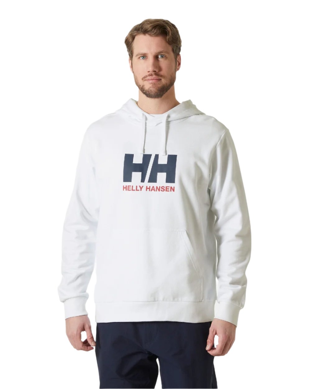 White coloured Helly Hansen Mens Logo Hoodie on white background