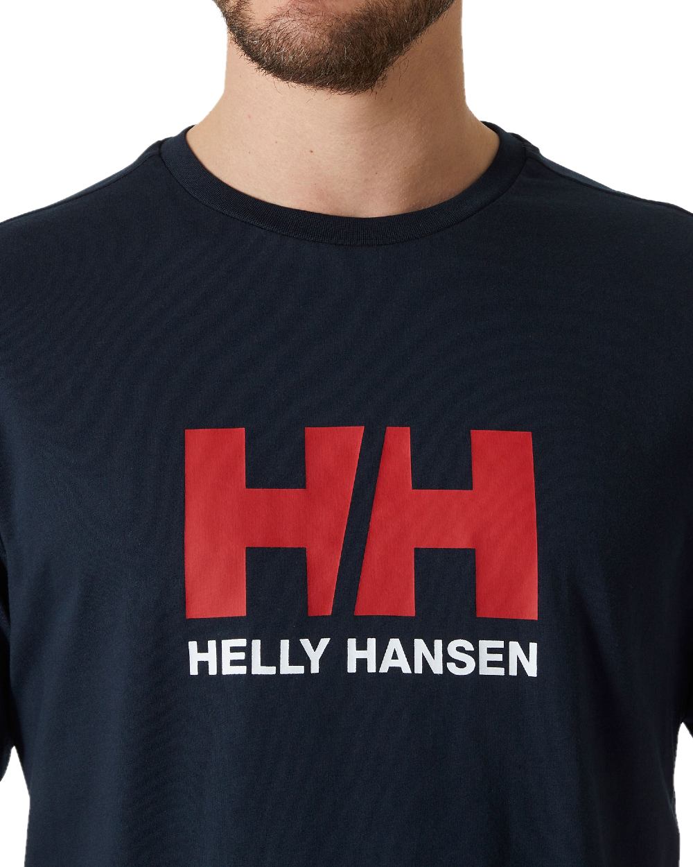 Navy coloured Helly Hansen Mens Logo T-Shirt 3.0 on white background