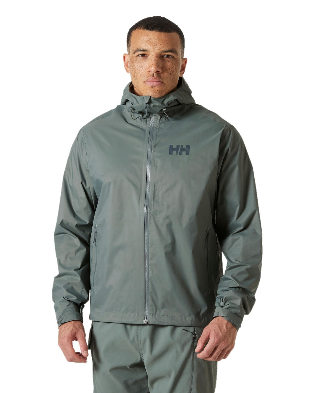 Grey Cactus coloured Helly Hansen Mens Loke Terra Jacket on white background