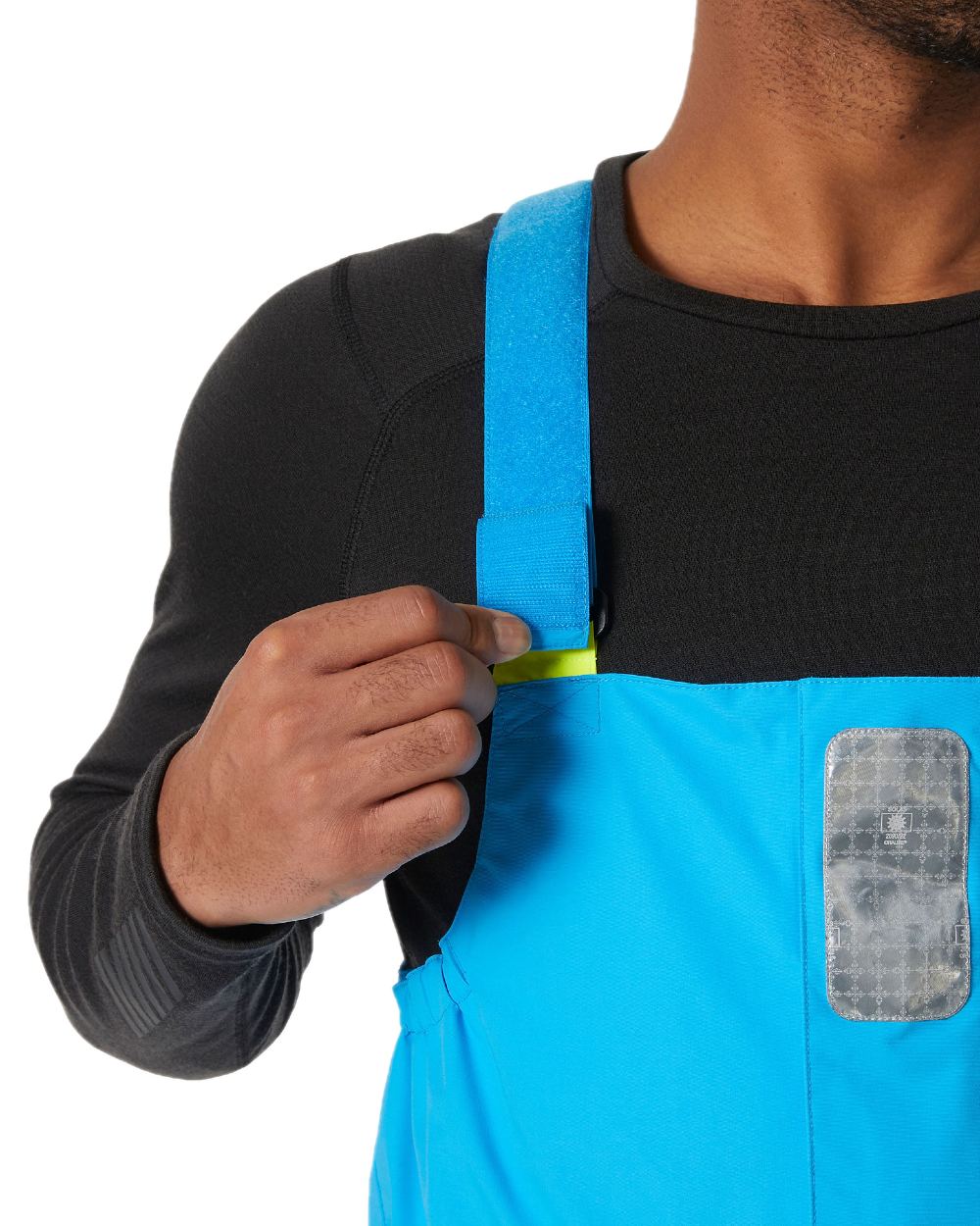 Cyan coloured Helly Hansen Mens Pier 4.0 Bib on white background