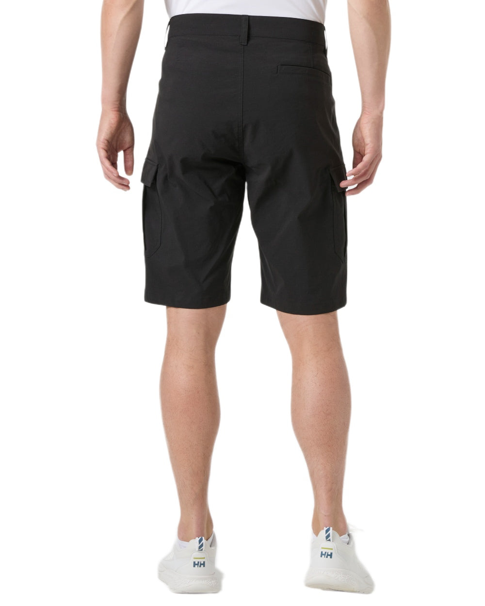 Black coloured Helly Hansen Mens Quick-Dry Cargo Shorts 11"on white background