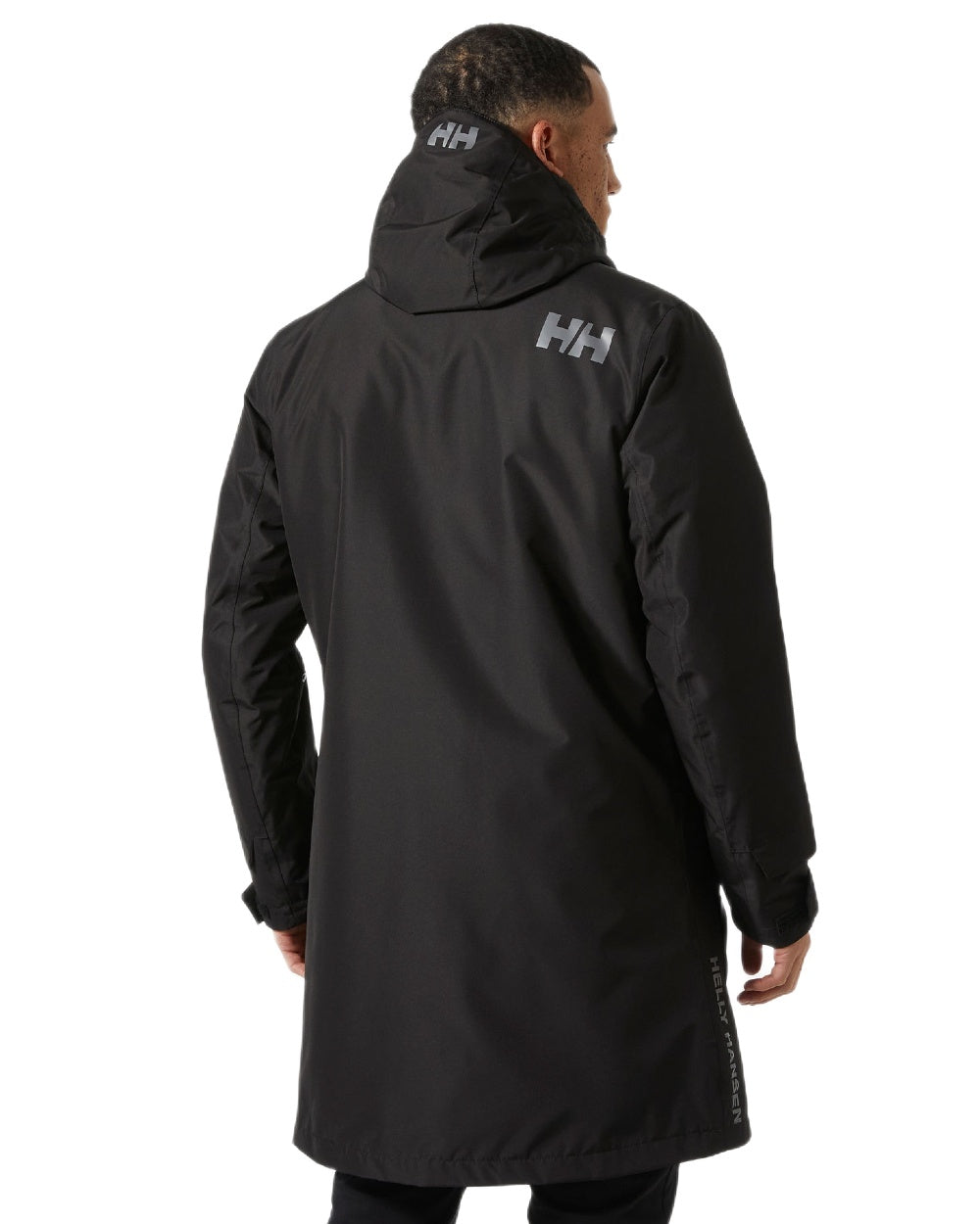 Black Coloured Helly Hansen Mens Rigging Coat on white background