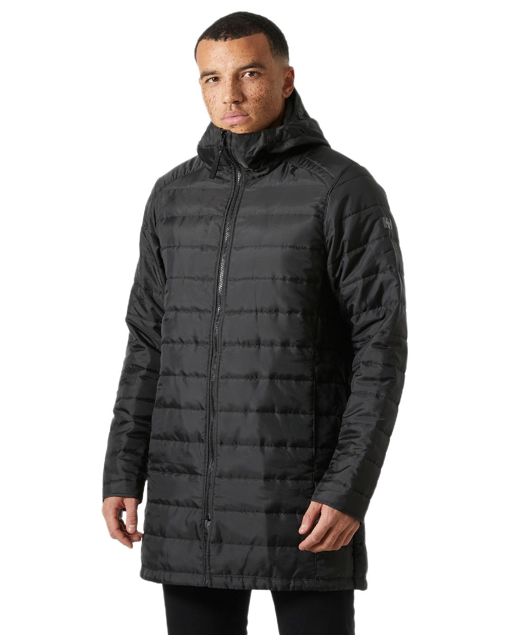 Black Coloured Helly Hansen Mens Rigging Coat on white background