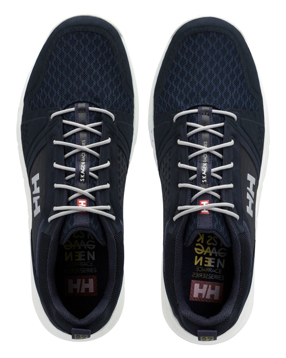 Navy Graphite Blue Off Coloured Helly Hansen Mens Skagen F-1 Offshore Shoes on white background