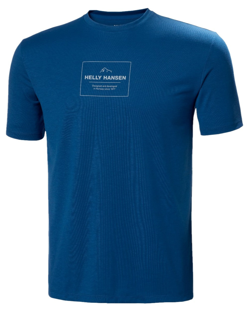 Deep Fjord coloured Helly Hansen Mens Skog Recycled Graphic T-Shirt on white background