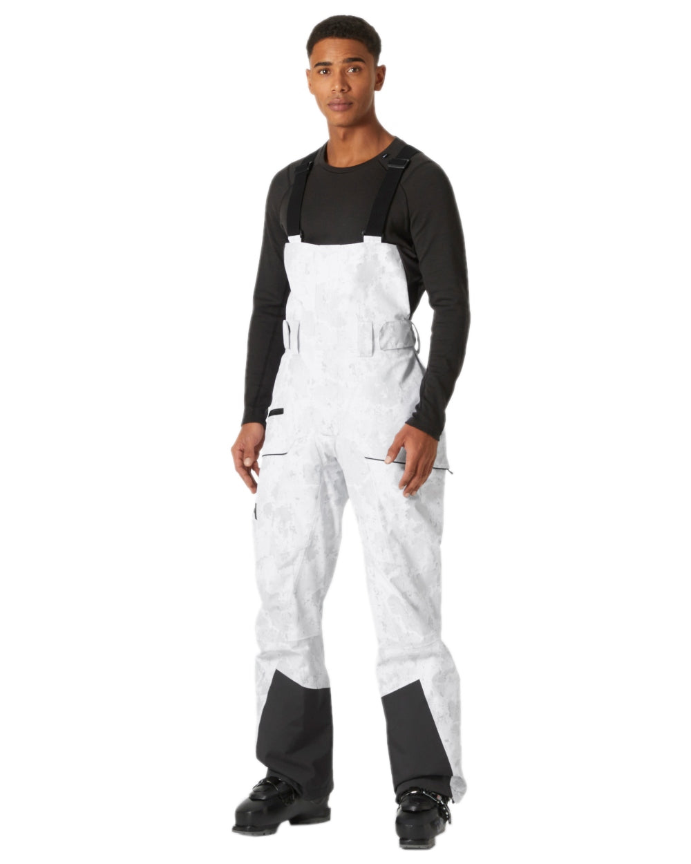 Grey Fog Snow Camo Aop Coloured Helly Hansen Mens Sogn Bib Shell Pant on white background