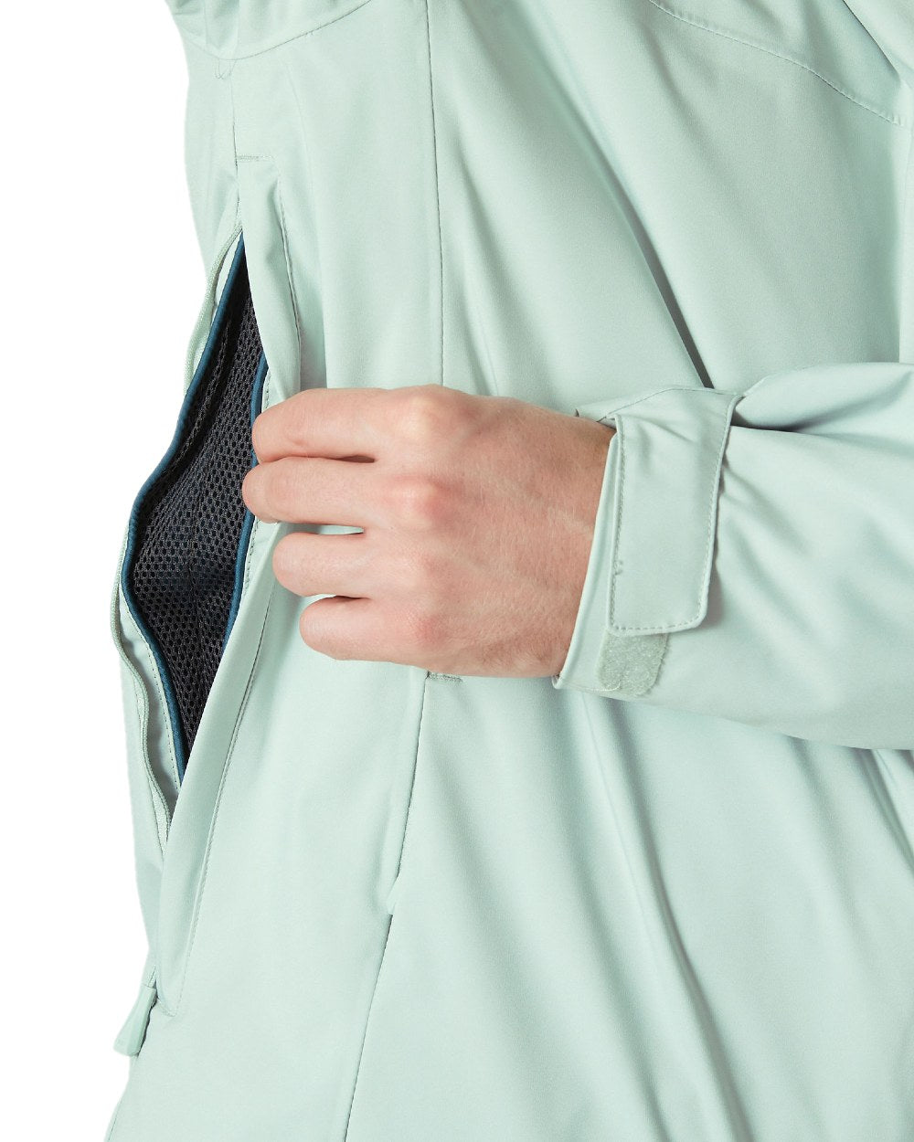 Green Mist Coloured Helly Hansen Mens Swift Team Insulated Ski Jacket on white background