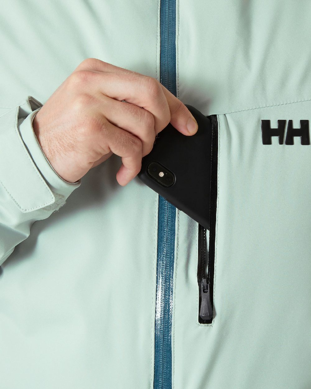 Green Mist Coloured Helly Hansen Mens Swift Team Insulated Ski Jacket on white background