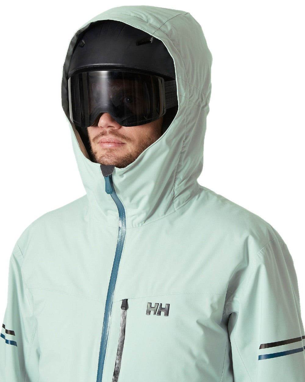 Green Mist Coloured Helly Hansen Mens Swift Team Insulated Ski Jacket on white background