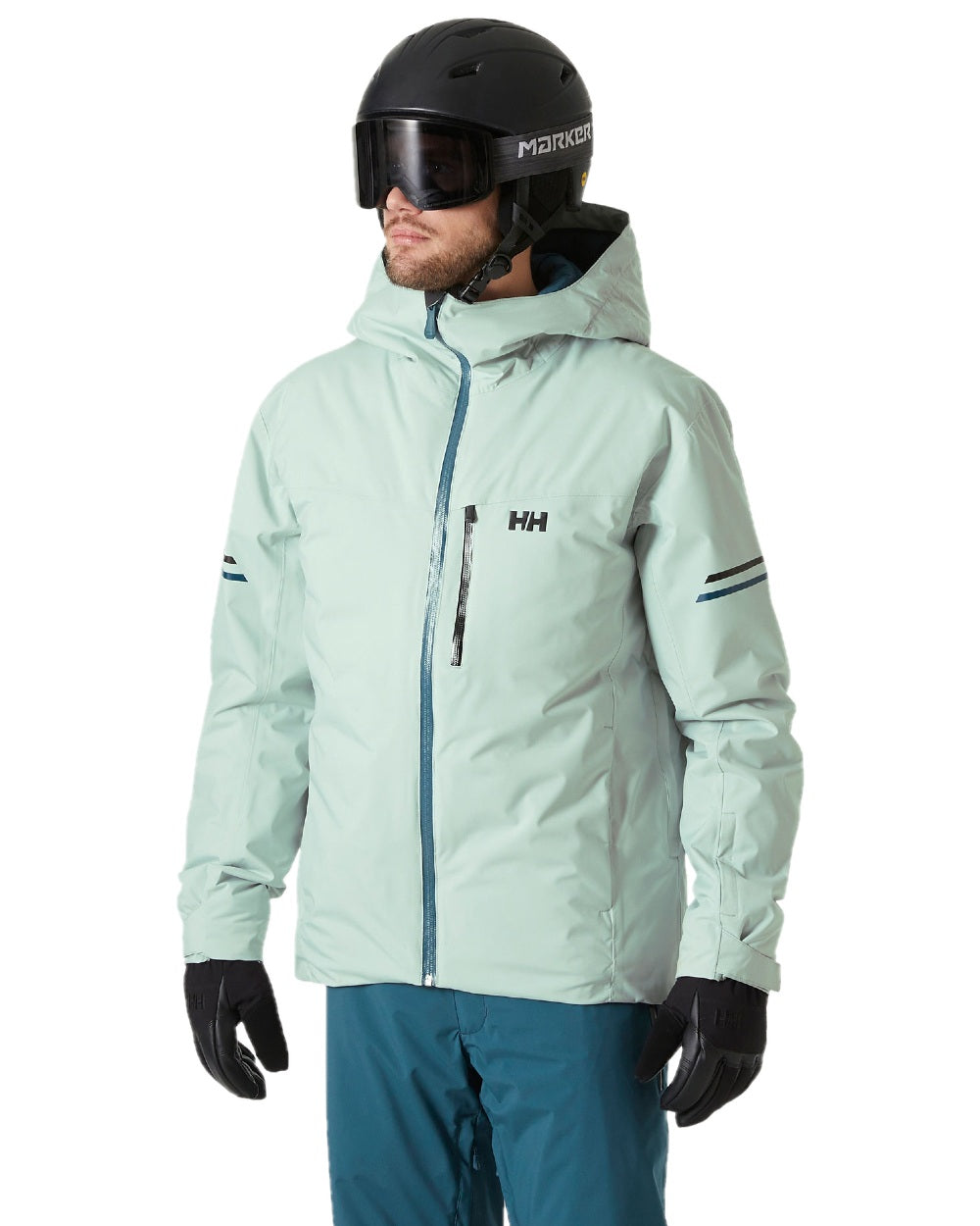 Green Mist Coloured Helly Hansen Mens Swift Team Insulated Ski Jacket on white background