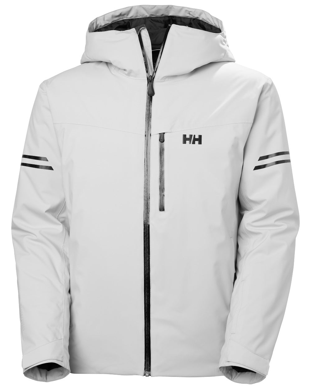 Grey Fog Coloured Helly Hansen Mens Swift Team Insulated Ski Jacket on white background