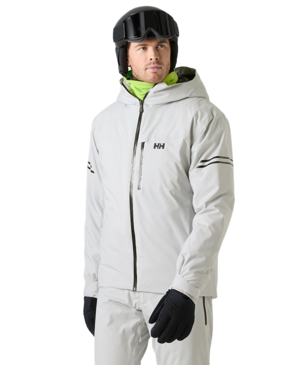 Grey Fog Coloured Helly Hansen Mens Swift Team Insulated Ski Jacket on white background