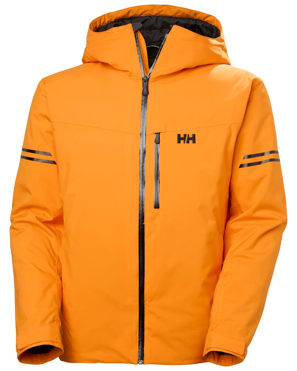 Ignite Orange Coloured Helly Hansen Mens Swift Team Insulated Ski Jacket on white background