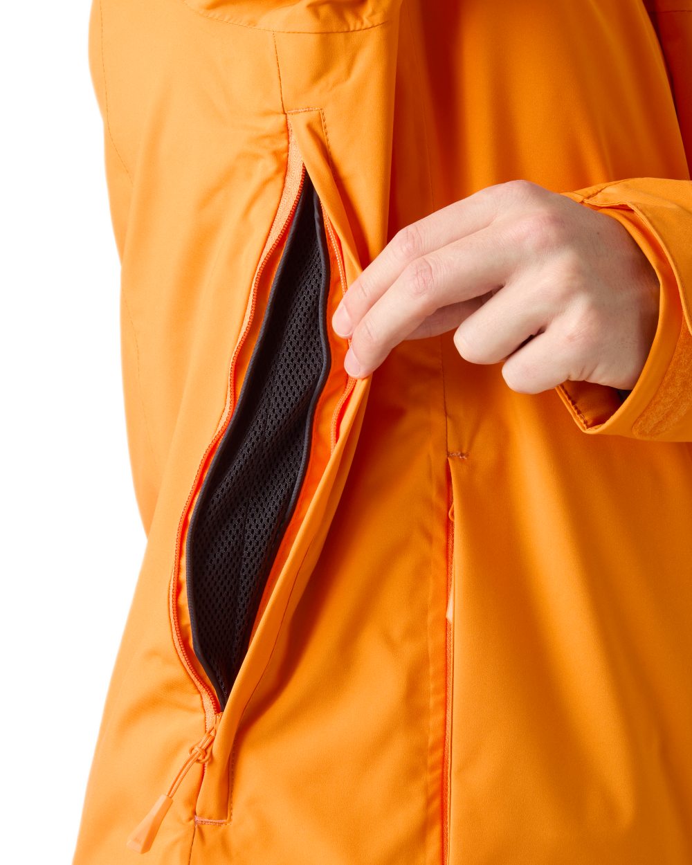 Ignite Orange Coloured Helly Hansen Mens Swift Team Insulated Ski Jacket on white background
