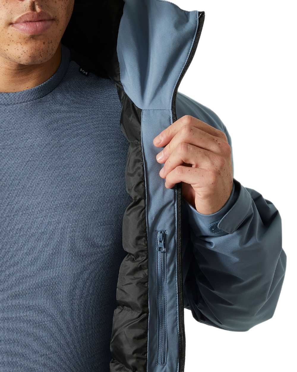 Washed Navy Coloured Helly Hansen Mens Swift Team Insulated Ski Jacket on white background