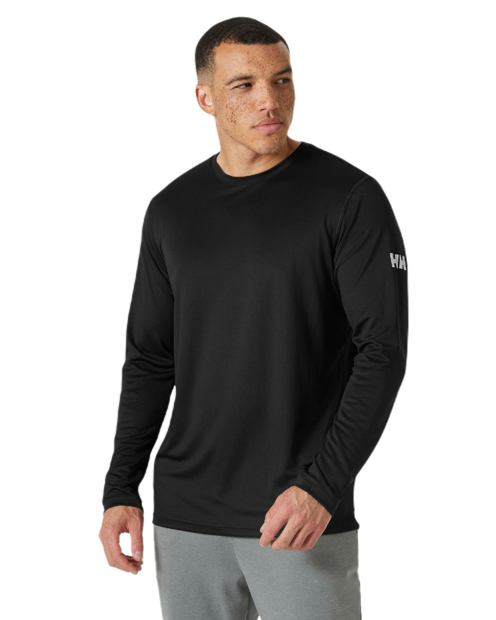 Ebony coloured Helly Hansen Mens Tech Crew Long Sleeve T-Shirt 2.0 on white background
