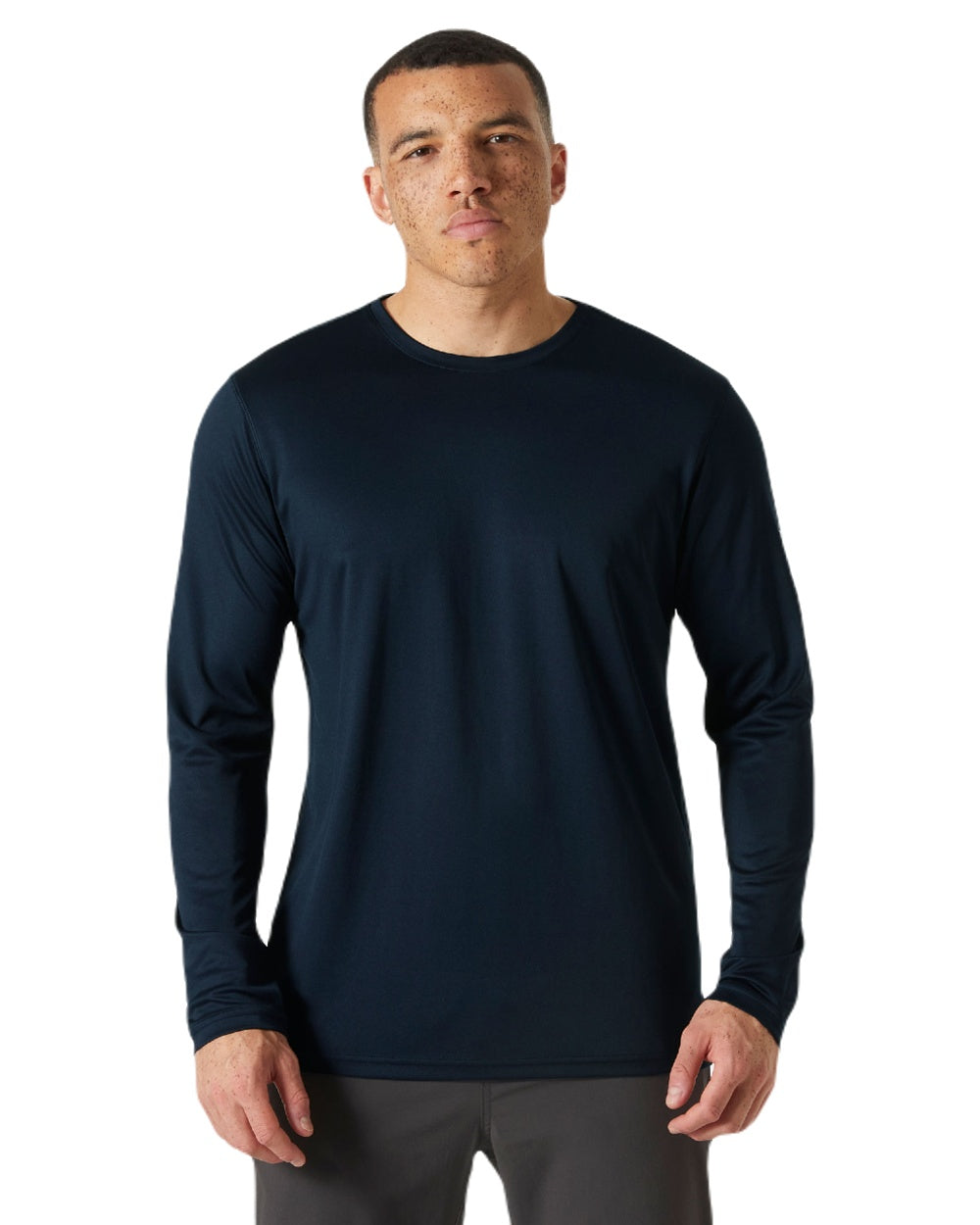 Navy coloured Helly Hansen Mens Tech Crew Long Sleeve T-Shirt 2.0 on white background