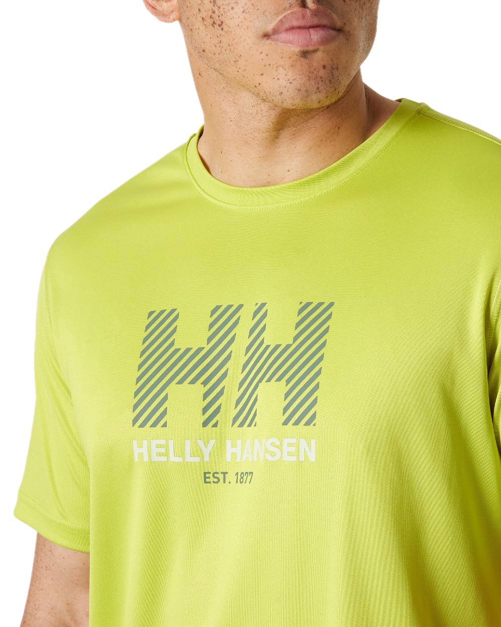 Cyber Lime coloured Helly Hansen Mens Tech Graphic T-Shirt 2.0 on white background