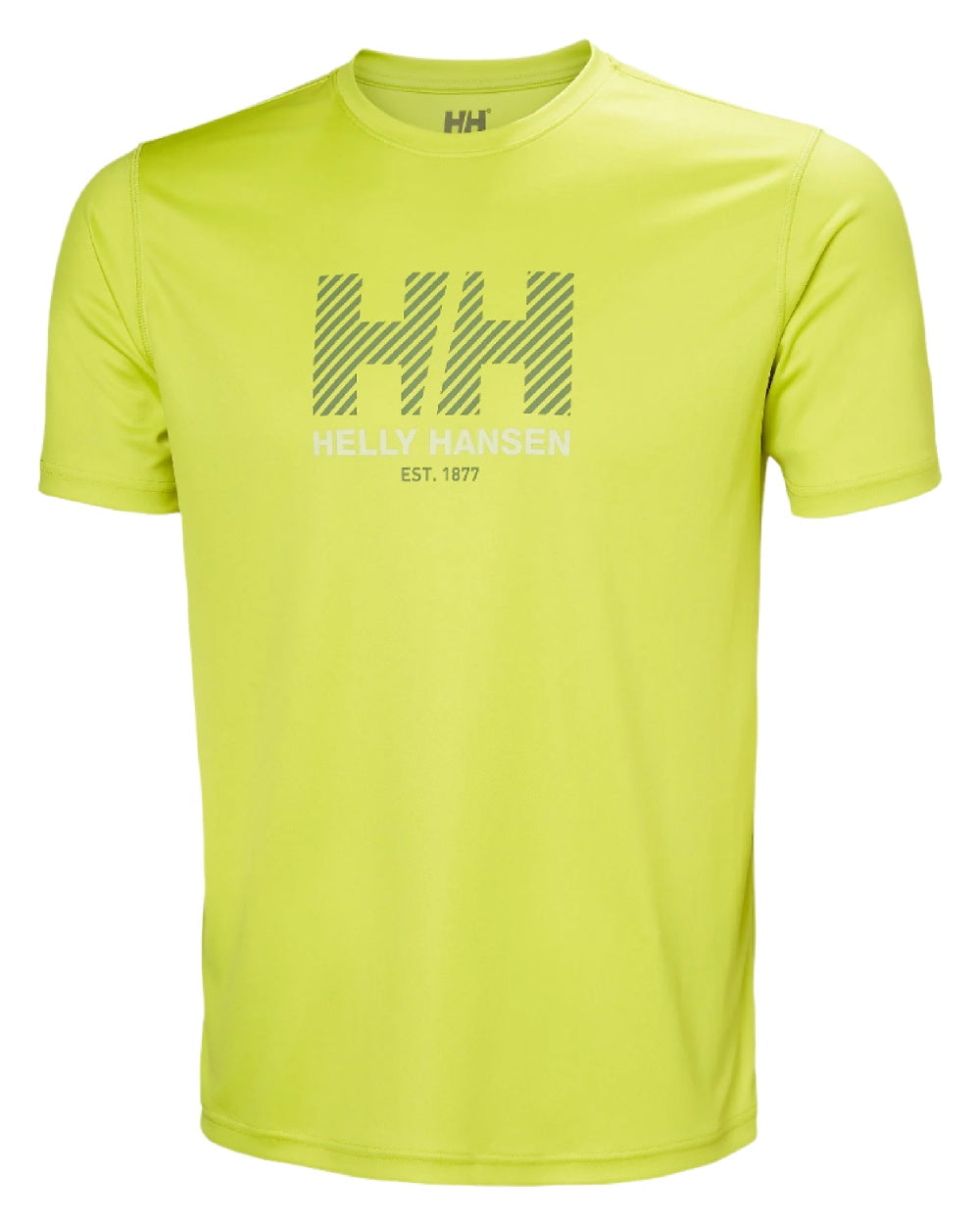 Cyber Lime coloured Helly Hansen Mens Tech Graphic T-Shirt 2.0 on white background
