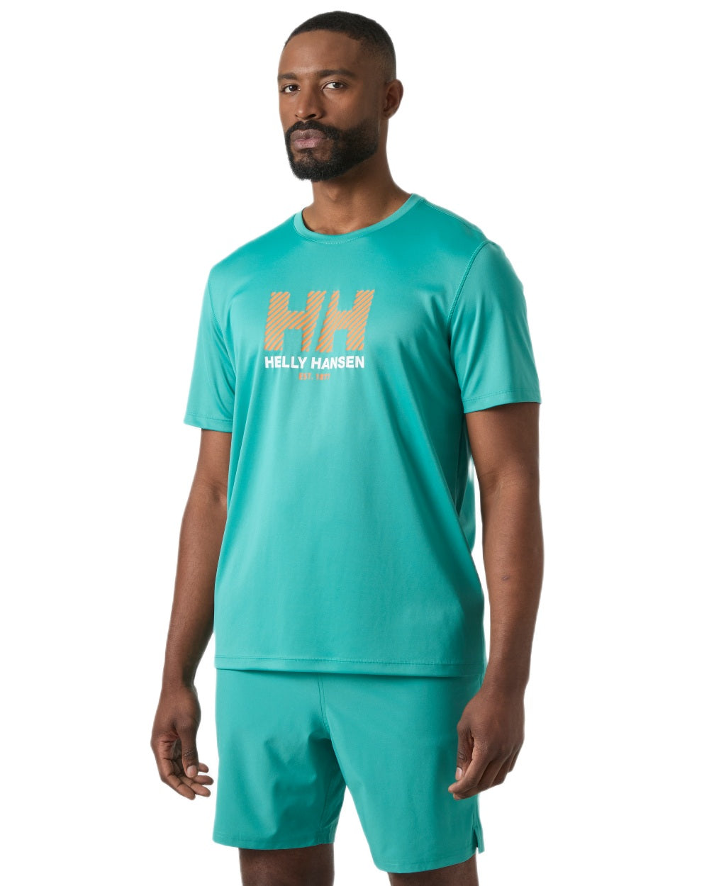 Dark Mint coloured Helly Hansen Mens Tech Graphic T-Shirt 2.0 on white background