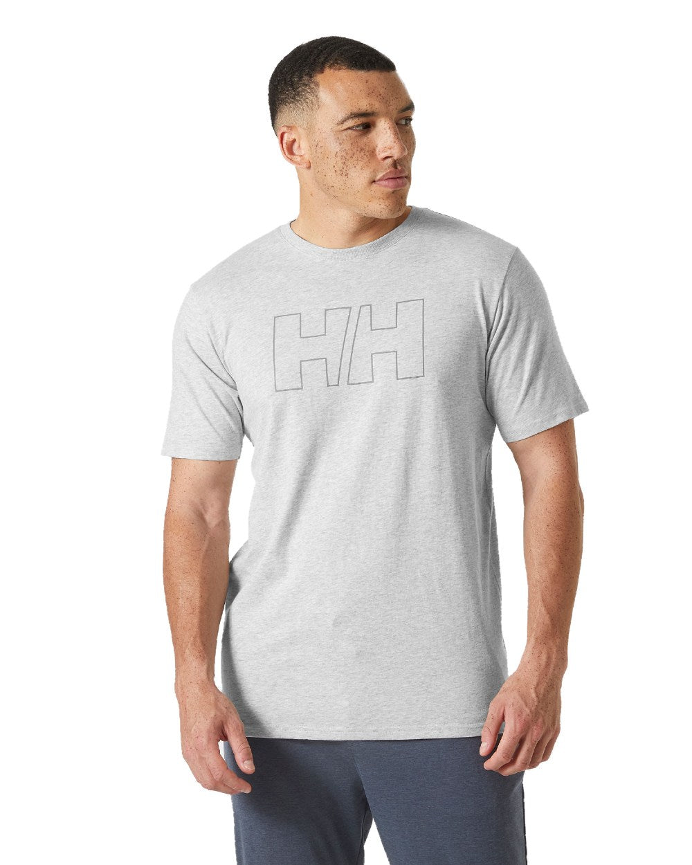 Grey Melange coloured Helly Hansen Mens Tech Logo T-Shirt on white background