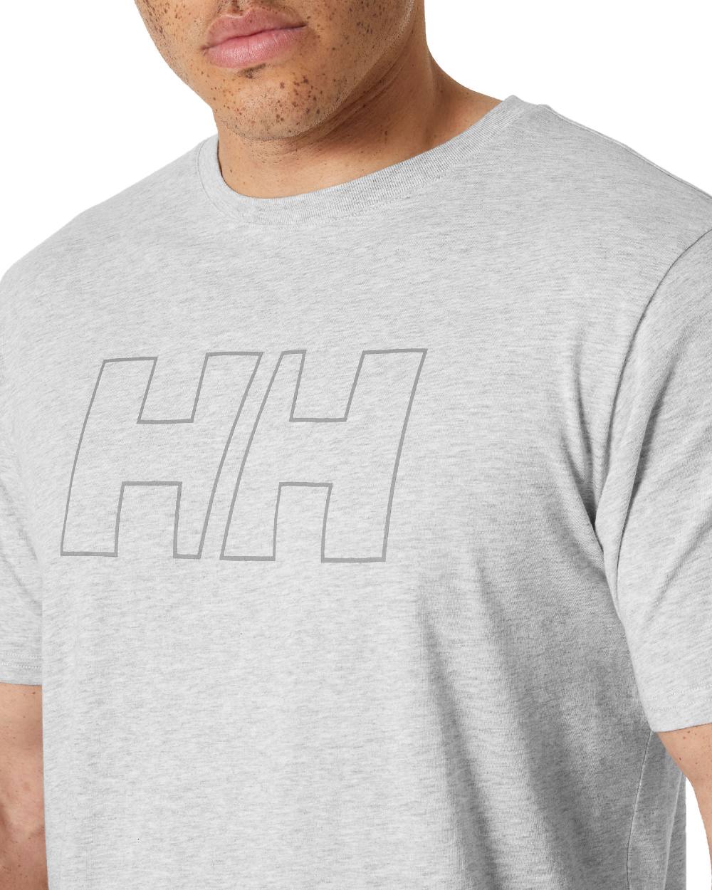 Grey Melange coloured Helly Hansen Mens Tech Logo T-Shirt on white background