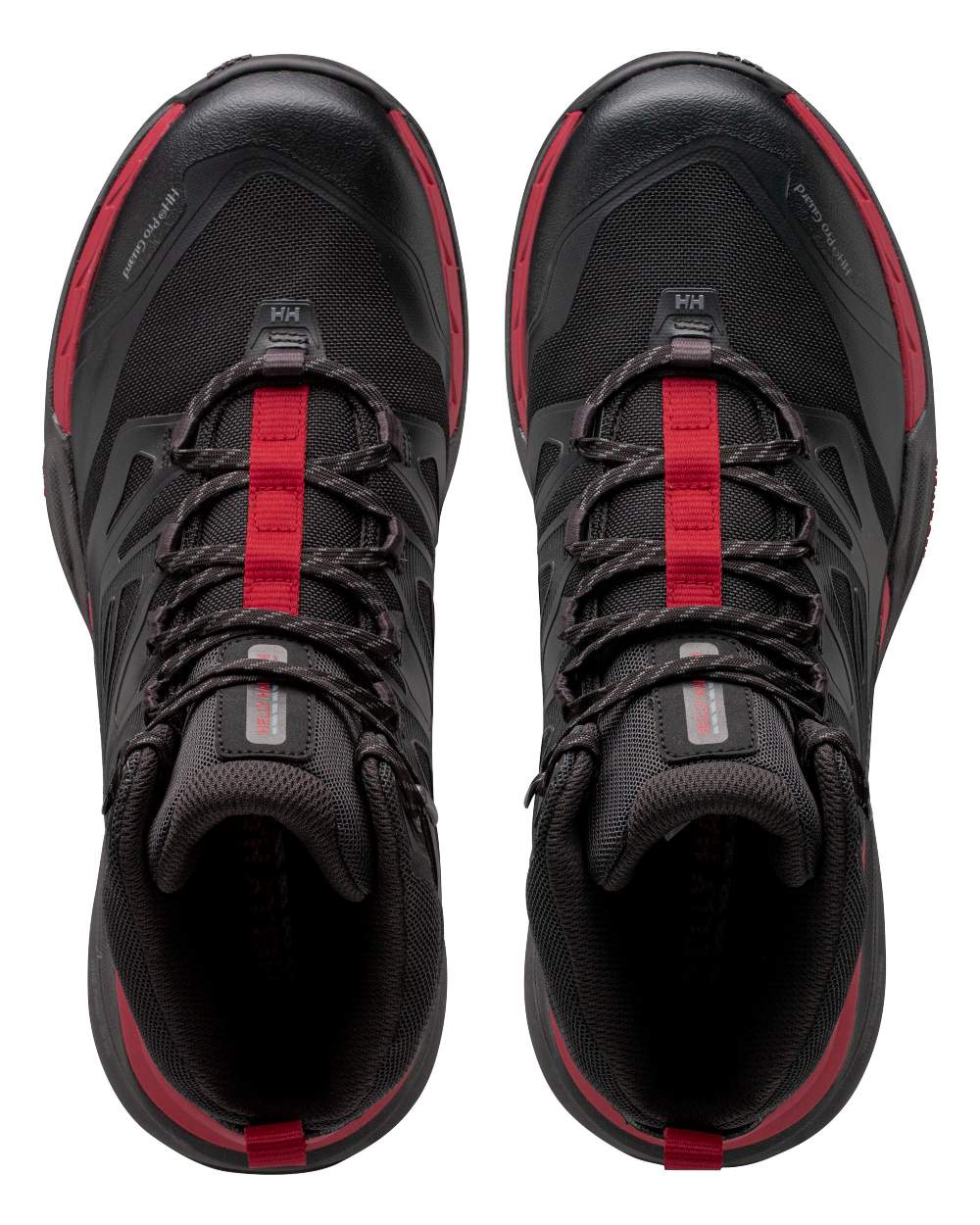 Black Red coloured Helly Hansen Mens Traverse Helly Tech Waterproof Hiking Shoes on white background