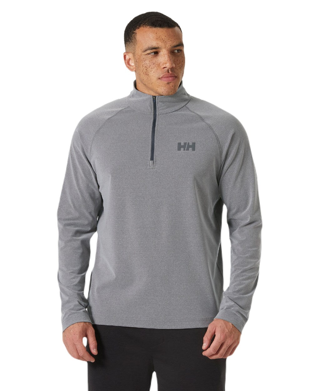 Ebony Melange coloured Helly Hansen Mens Tyri Knit Half Zip Pullover on white background