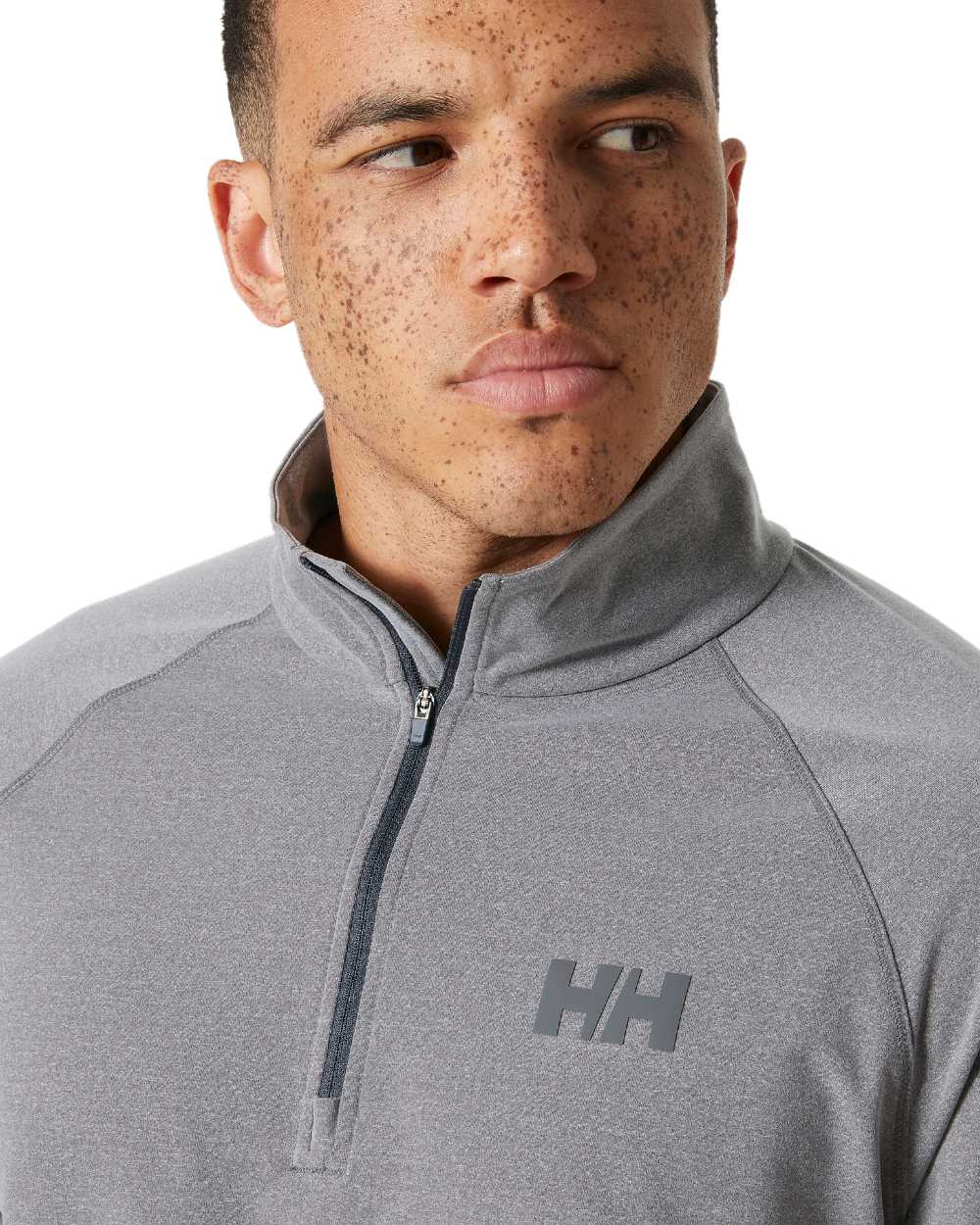Ebony Melange coloured Helly Hansen Mens Tyri Knit Half Zip Pullover on white background