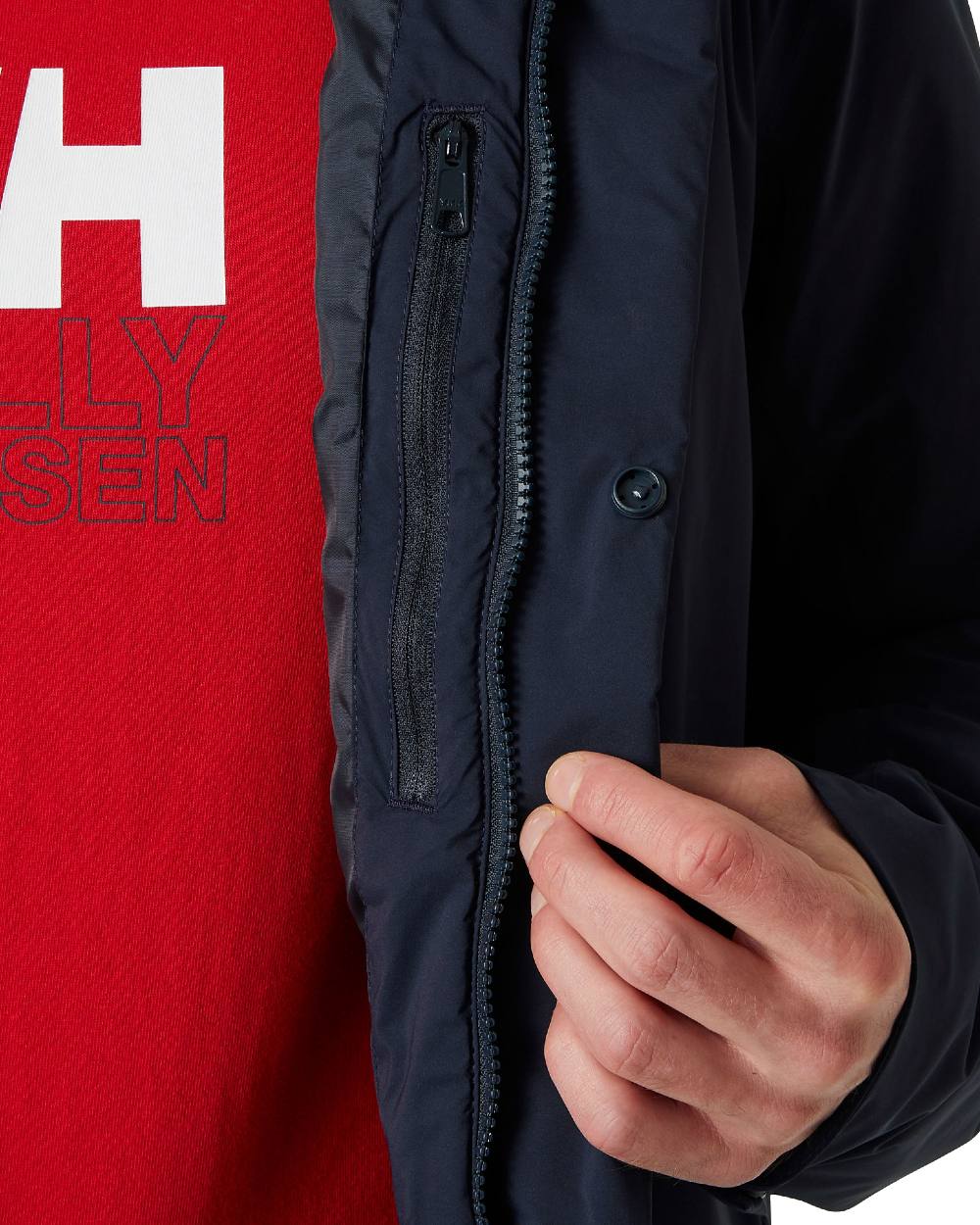 Navy Coloured Helly Hansen Mens Urban Pro Insulated Raincoat on white background