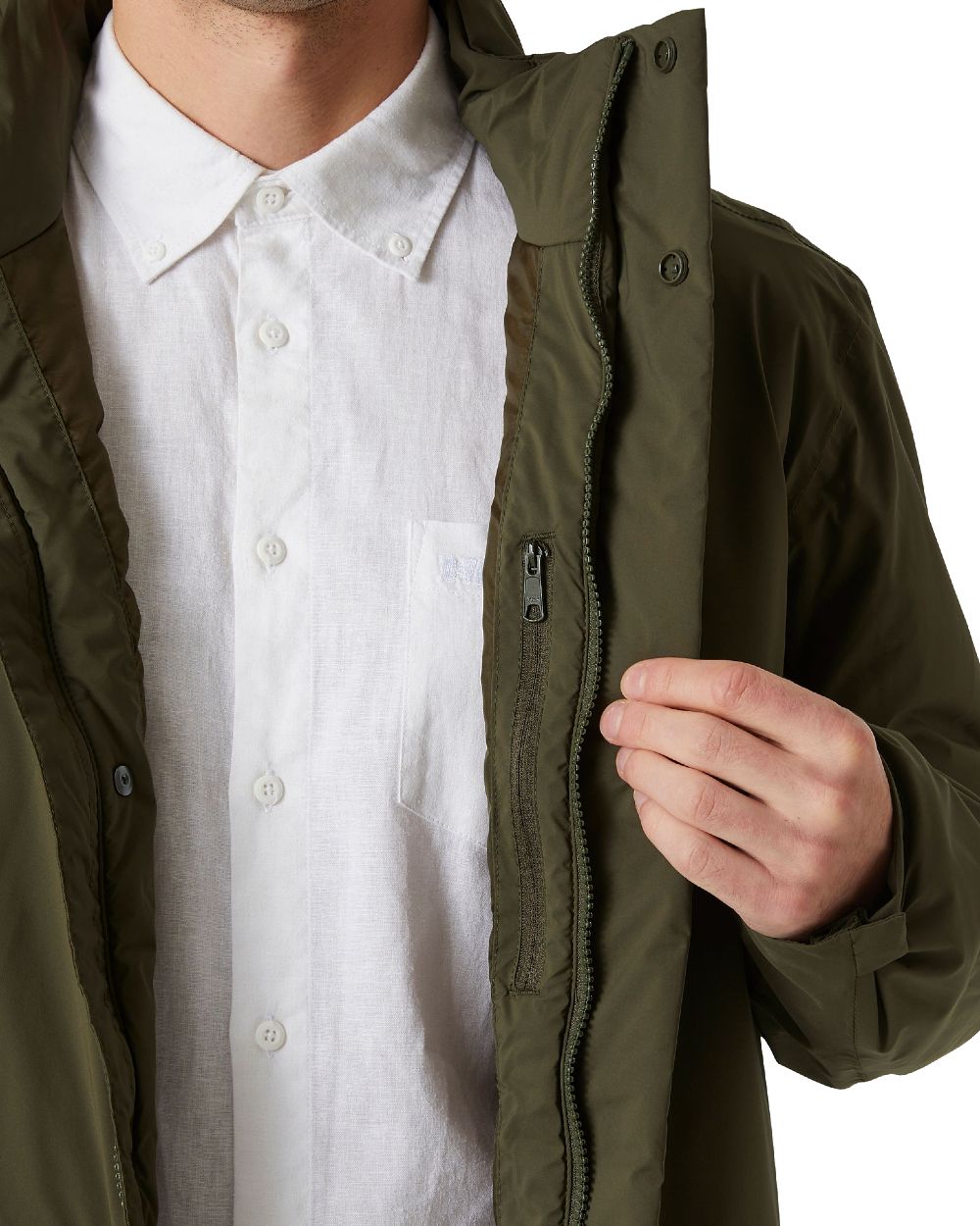 Utility Green Coloured Helly Hansen Mens Urban Pro Insulated Raincoat on white background