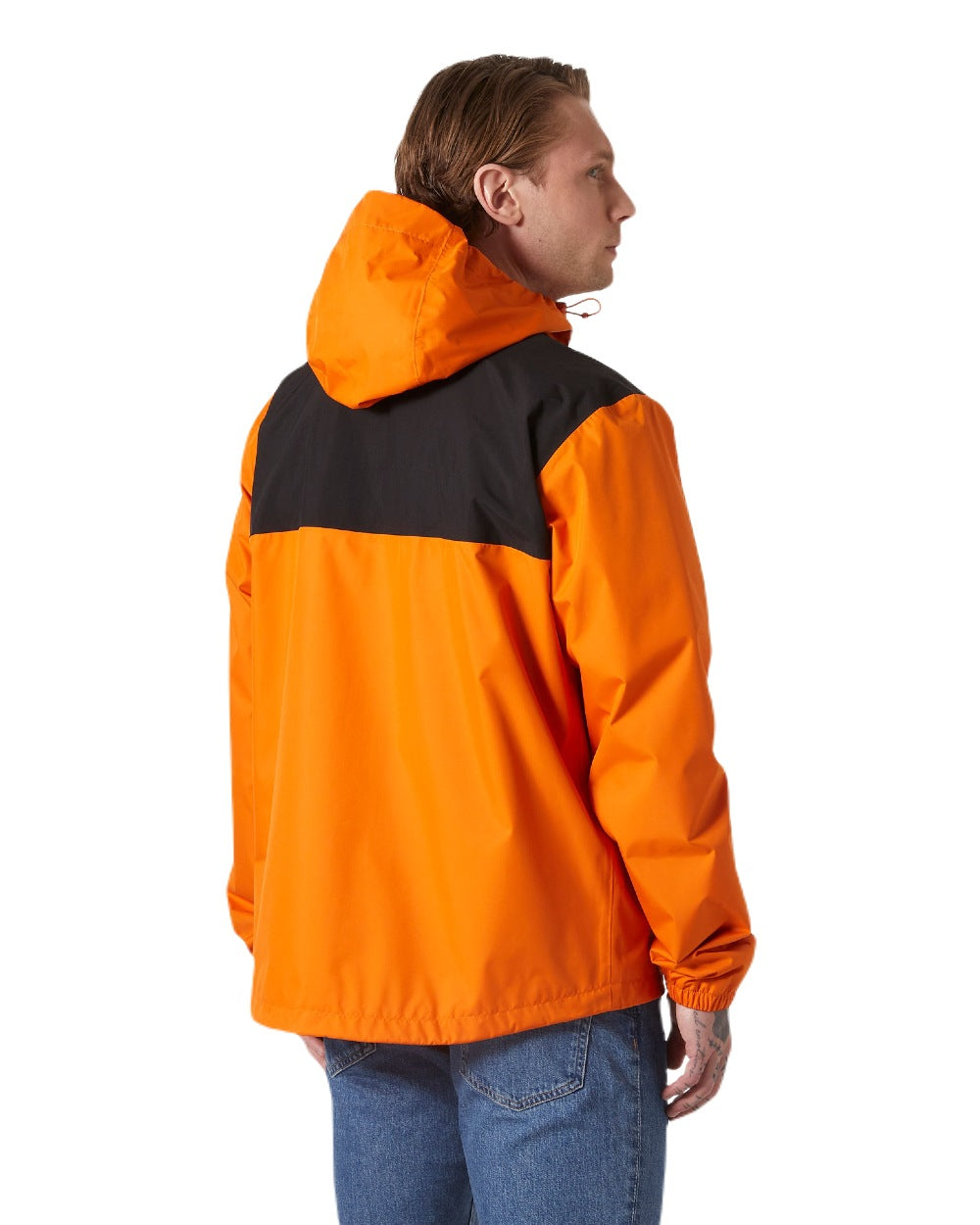 Orange Peel coloured Helly Hansen Mens Vancouver Rain Jacket on white background