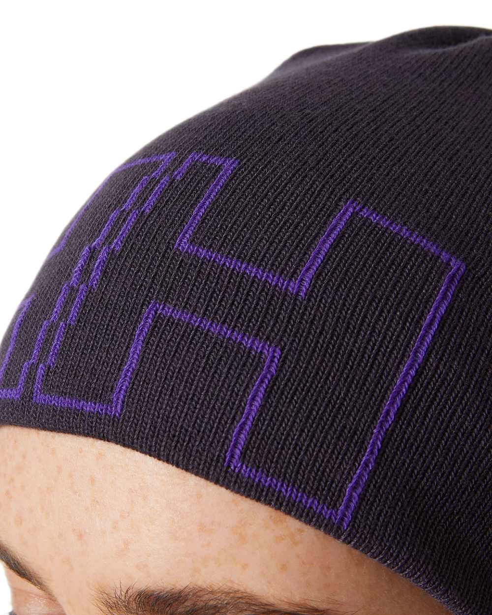 Black Grape Coloured Helly Hansen Outline Beanie on white background