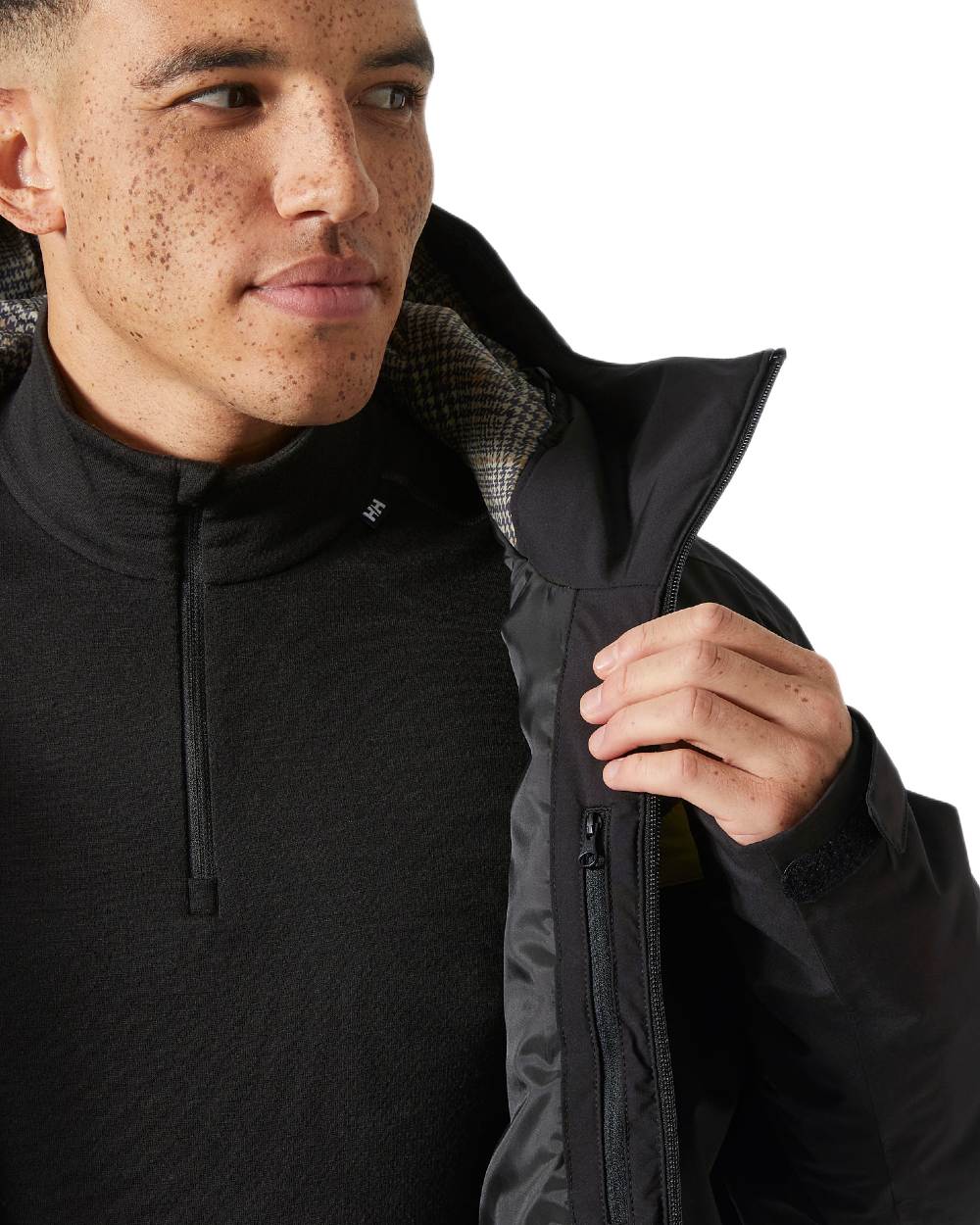 Black Coloured Helly Hansen Panorama 2.0 Insulated Jacket on white background