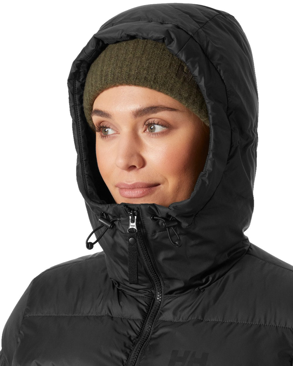 Black Coloured Helly Hansen Womens Active Puffy Parka on white background